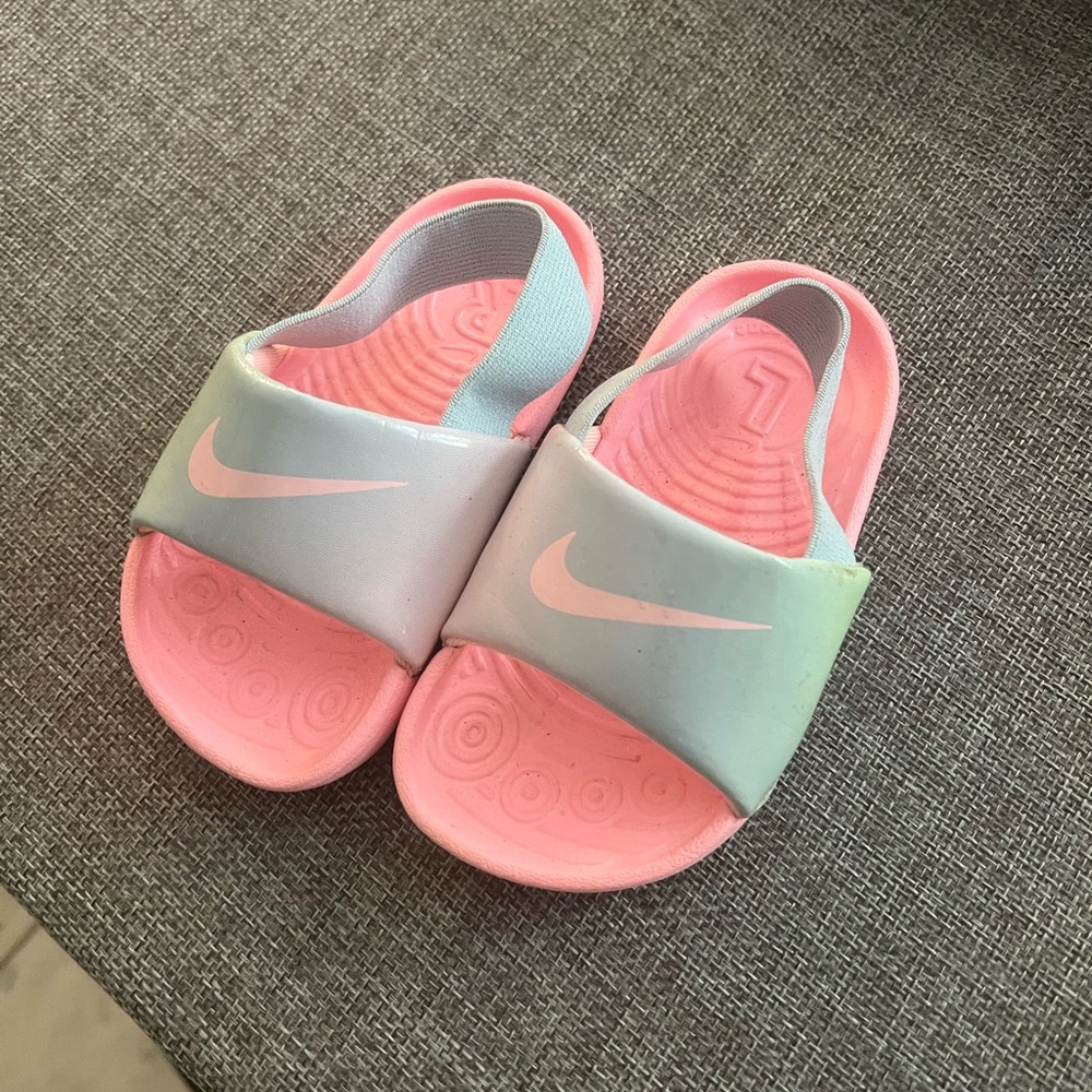 Nike Kawa Slide Sandal Kids Pink and Light Blue